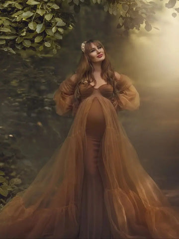 MQTIME  -  Sweetheart Prom Maternity Dress Women Boho Robes for Photoshoot Fluffy Sleeves Pregnancy Dressing  Babyshower Gowns Customized